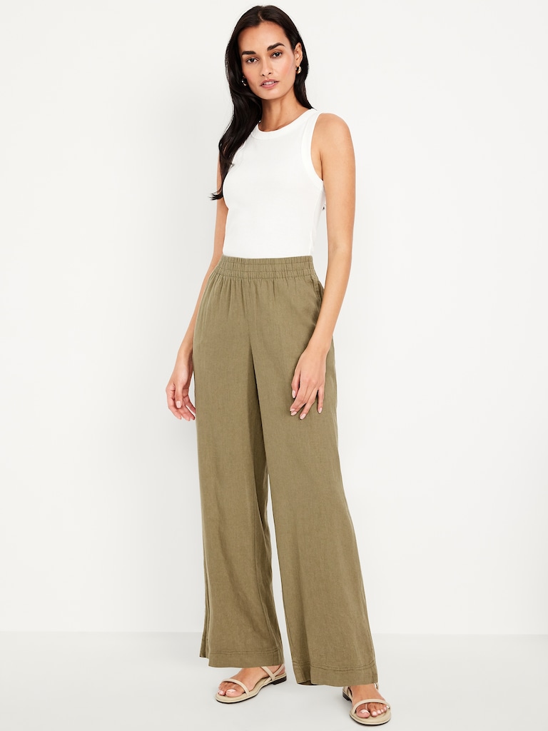 High-Waisted Linen-Blend Wide-Leg Pants