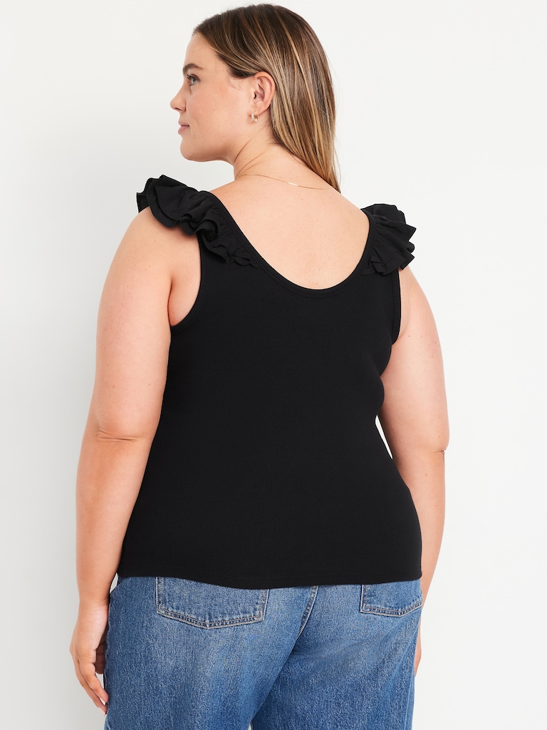 Ruffle-Trim Mixed Material Top
