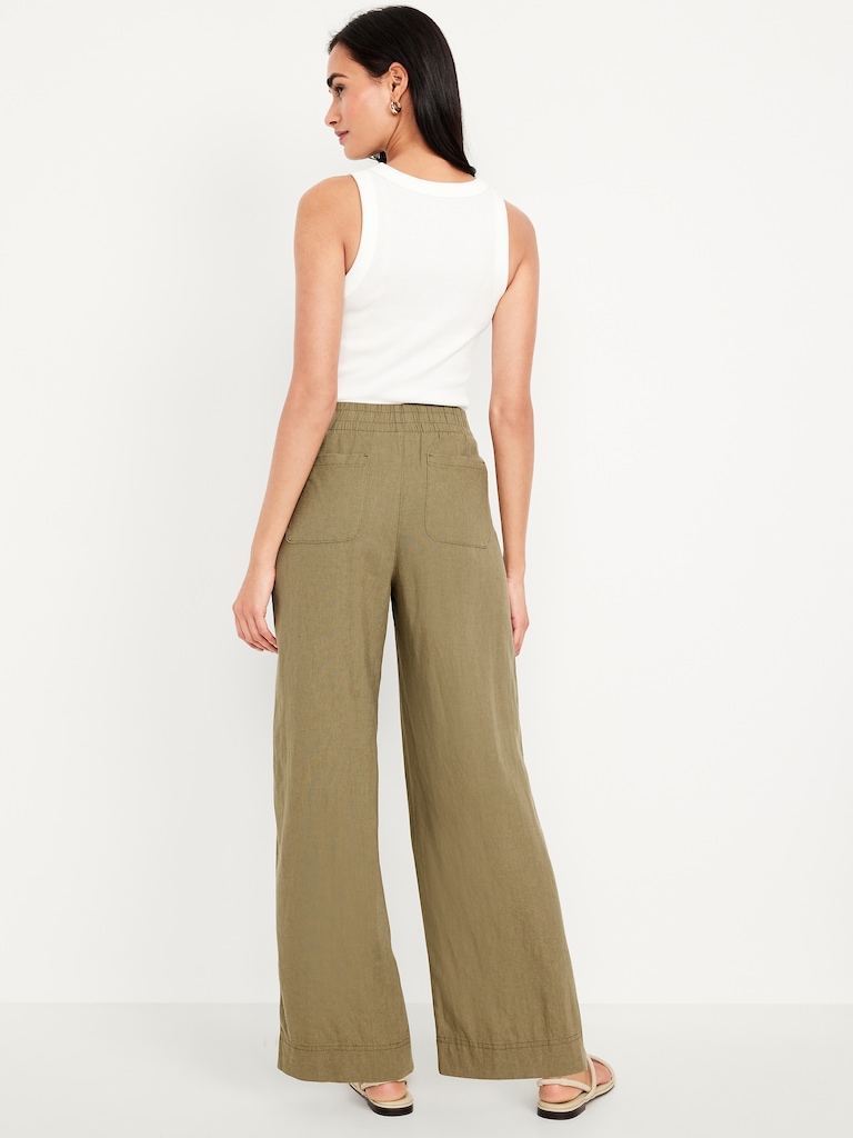 High-Waisted Linen-Blend Wide-Leg Pants
