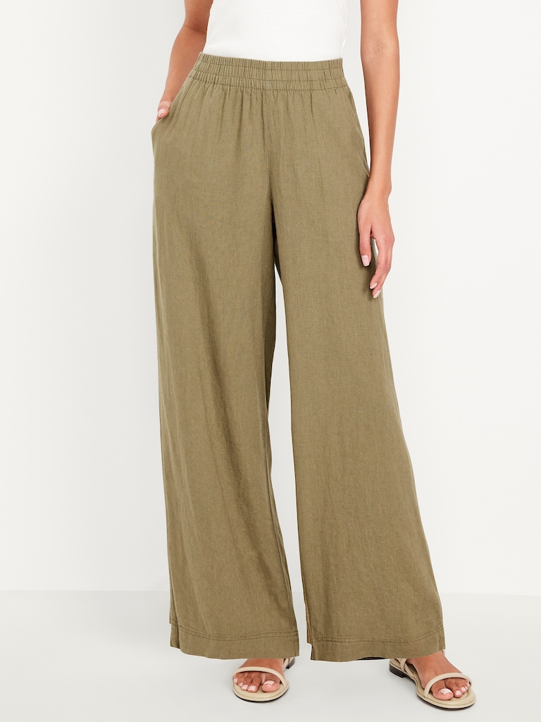 High-Waisted Linen-Blend Wide-Leg Pants