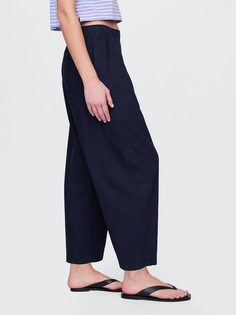Mid Rise Linen-Blend Easy Barrel Pants
