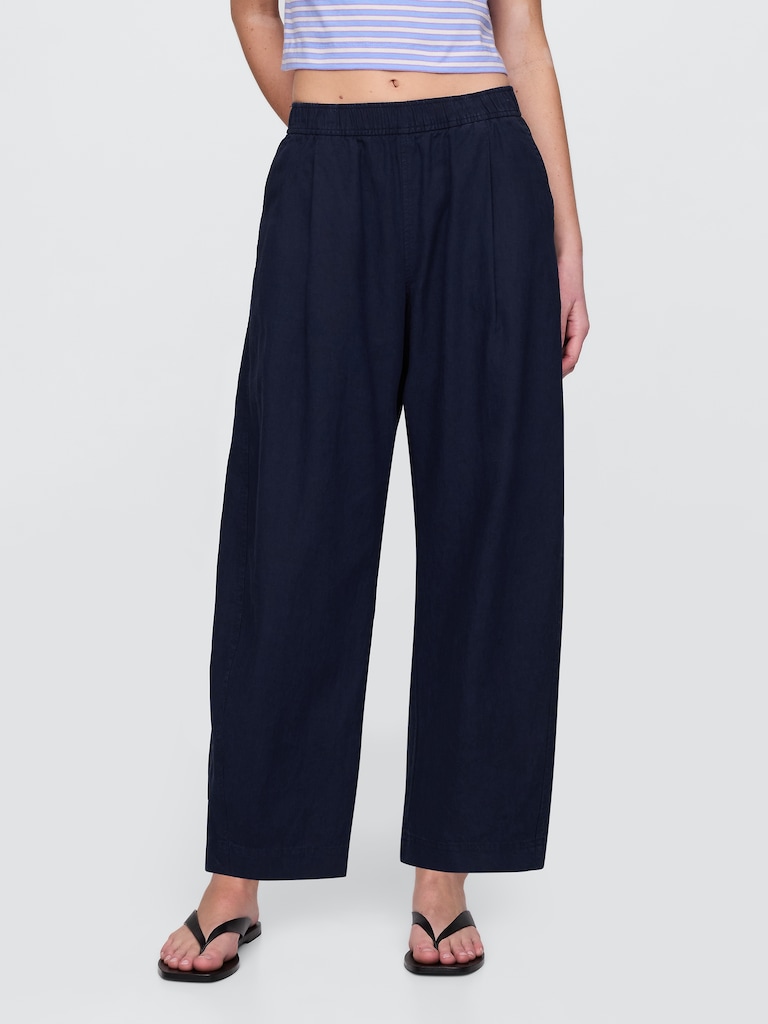 Mid Rise Linen-Blend Easy Barrel Pants