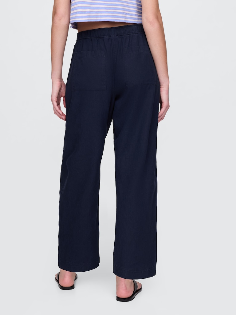 Mid Rise Linen-Blend Easy Barrel Pants