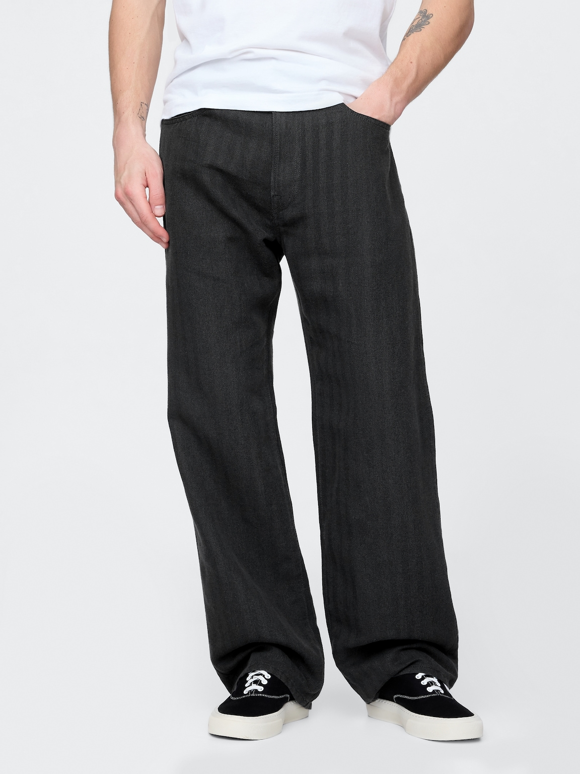 Linen-Cotton '90s Loose Herringbone Pants