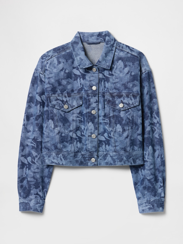Cropped Floral Denim Icon Jacket