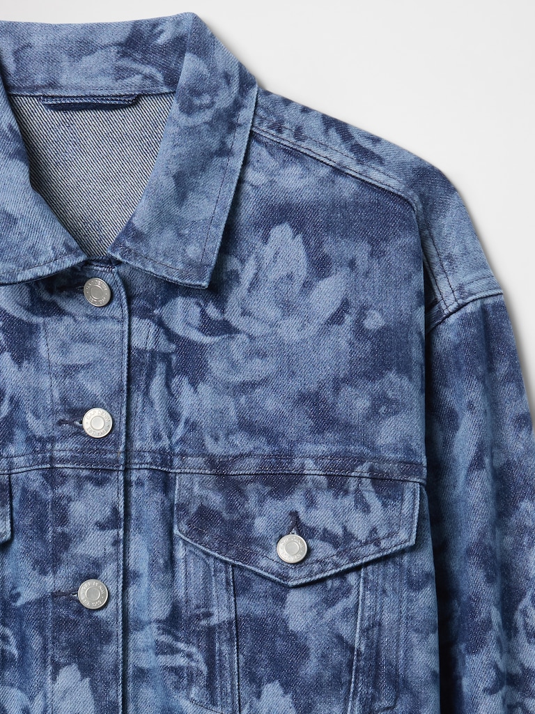 Cropped Floral Denim Icon Jacket