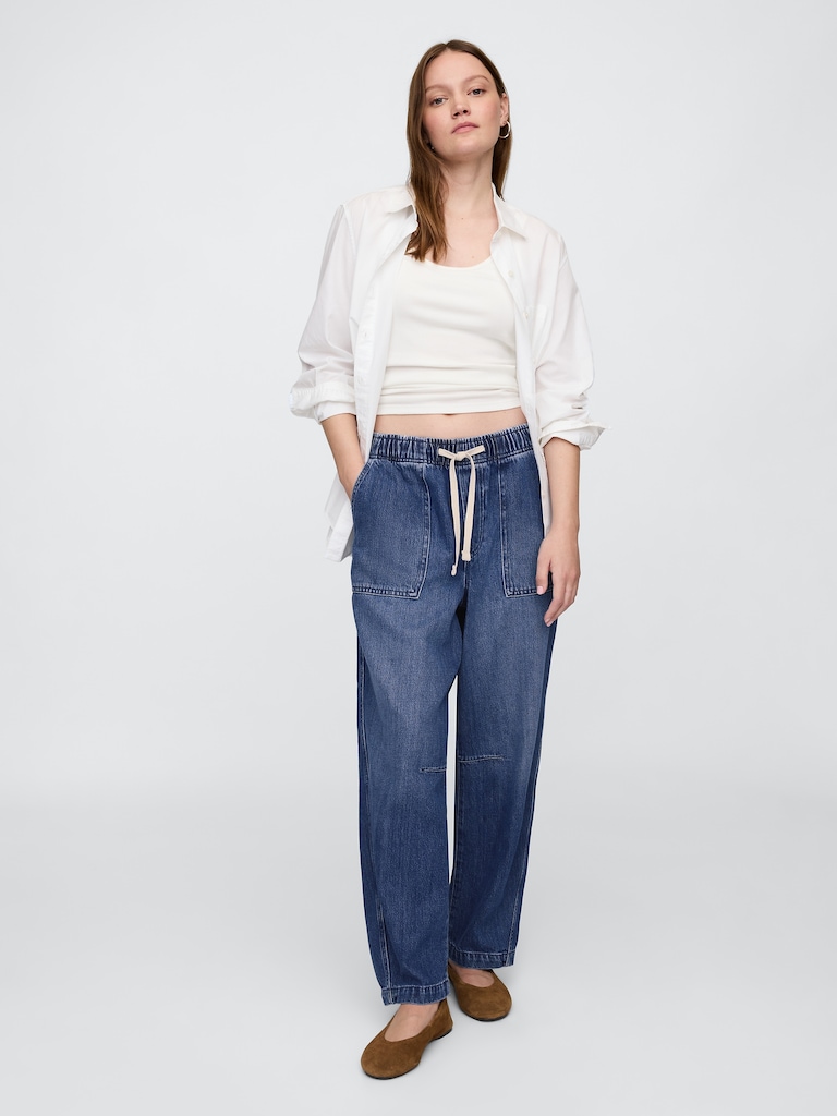 Mid Rise SuperSoft Pull-On Barrel Jeans