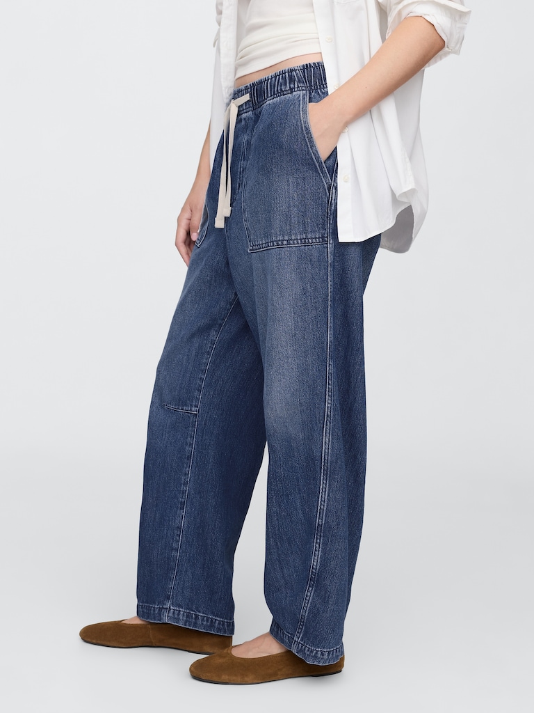 Mid Rise SuperSoft Pull-On Barrel Jeans