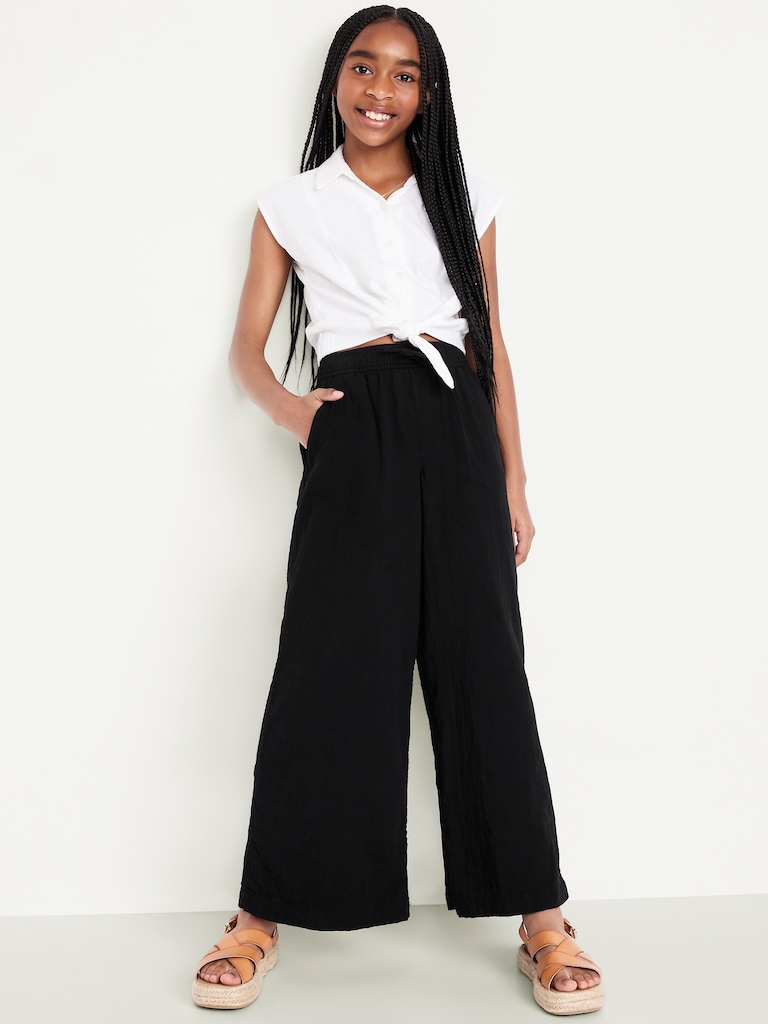 Loose Printed High-Waisted Double-Weave Wide-Leg Pants for Girls
