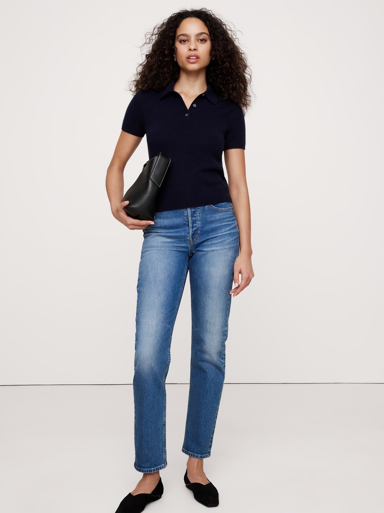 Lightweight Cashmere Short-Sleeve Sweater Polo