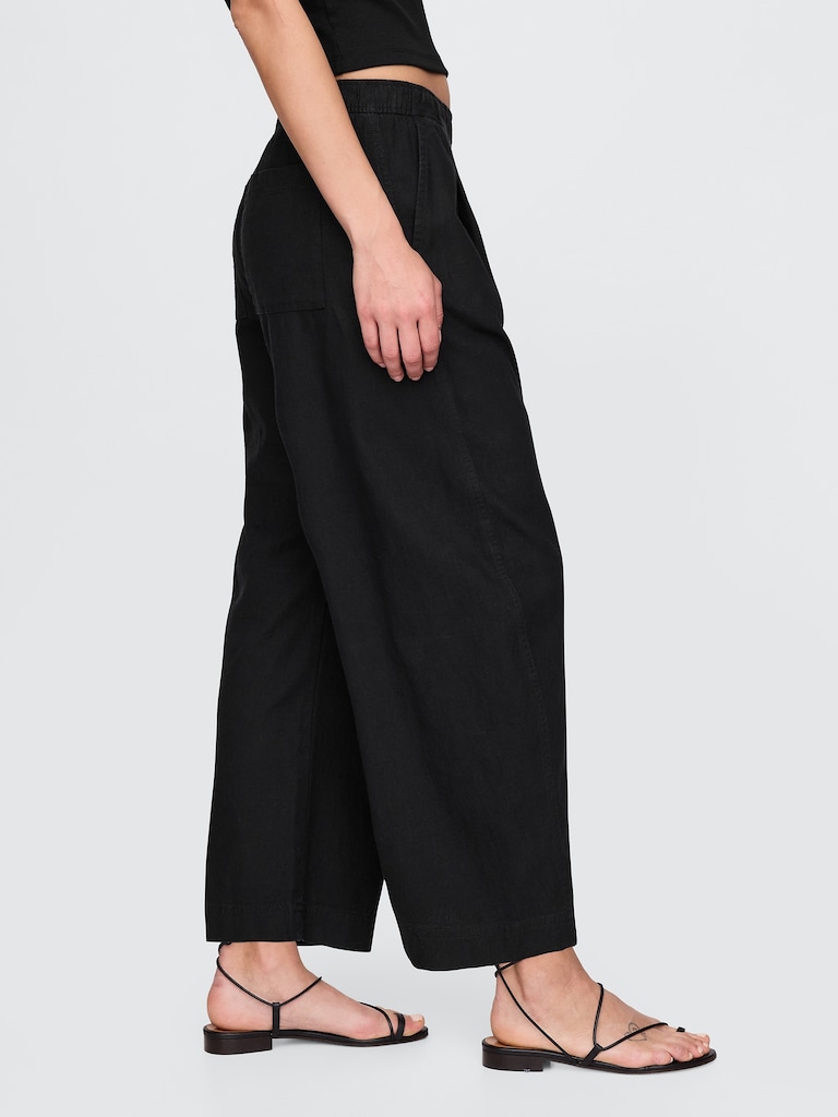 Mid Rise Linen-Blend Easy Barrel Pants