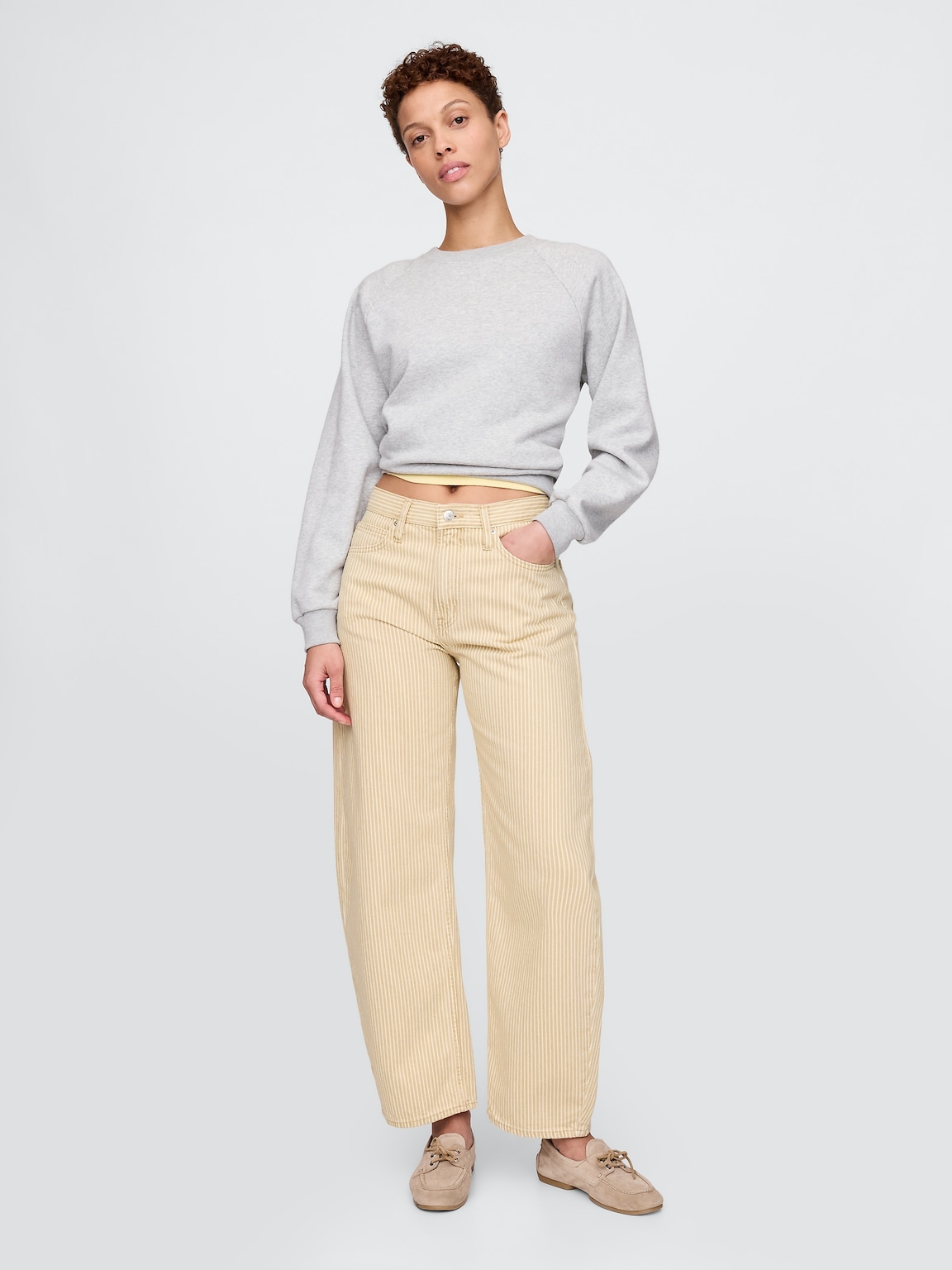 High Rise Khaki Stripe Barrel Jeans