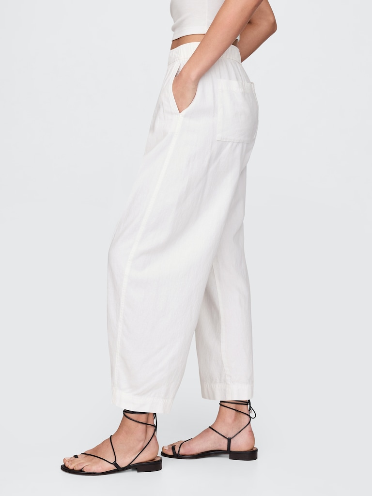 Mid Rise Linen-Blend Easy Barrel Pants