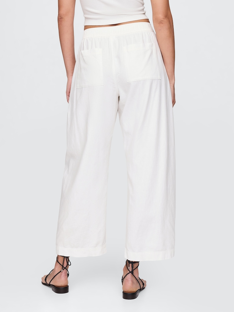 Mid Rise Linen-Blend Easy Barrel Pants