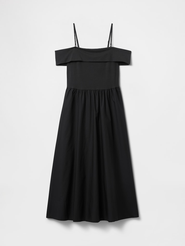 Mixed Media Off-Shoulder Midi Dress