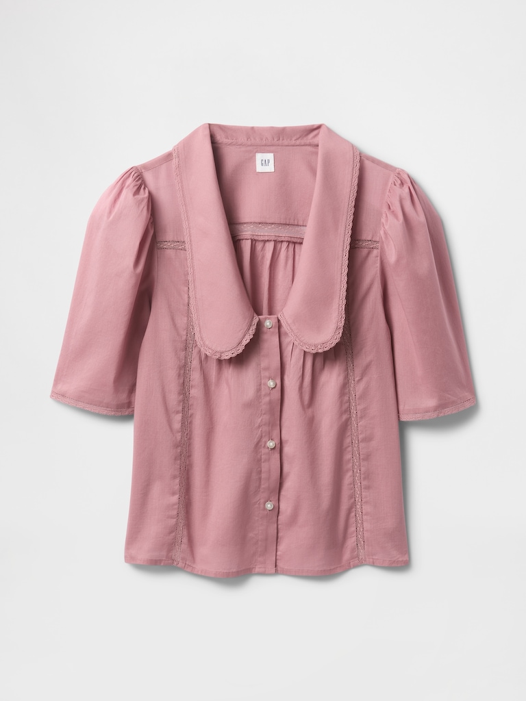 Puff-Sleeve Lace Collared Top