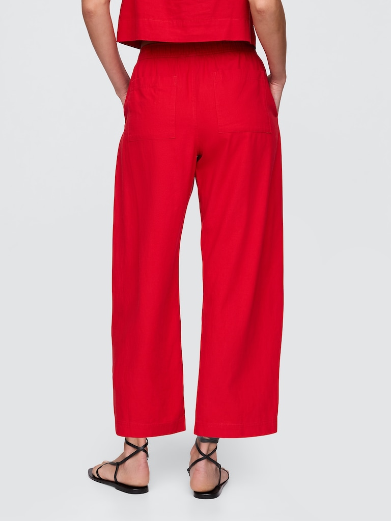 Mid Rise Linen-Blend Easy Barrel Pants