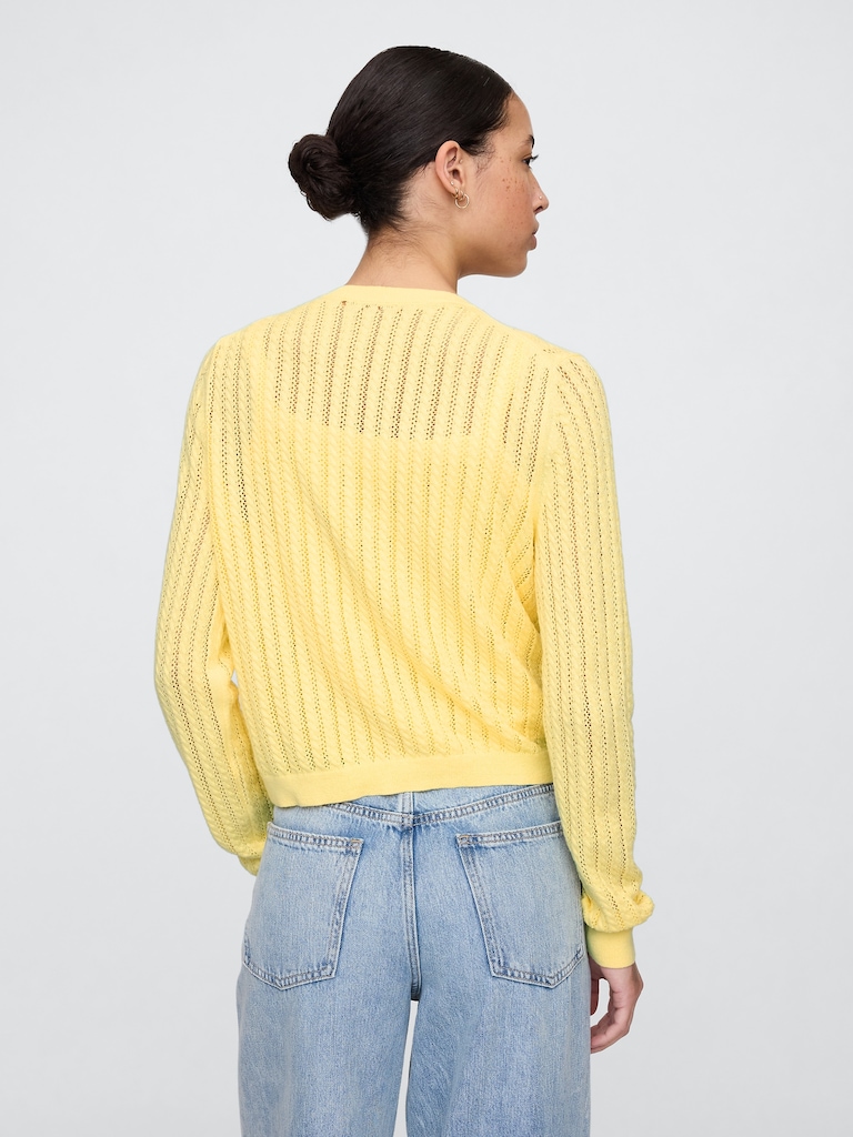 Open-Stitch Crewneck Cardigan