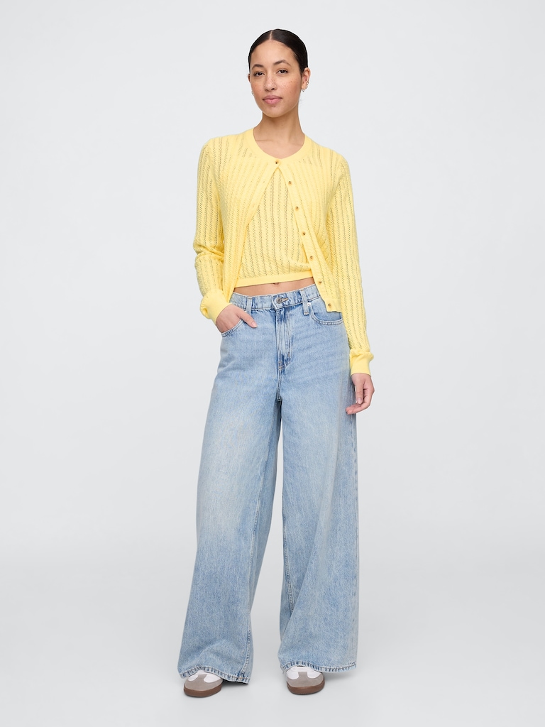 Open-Stitch Crewneck Cardigan