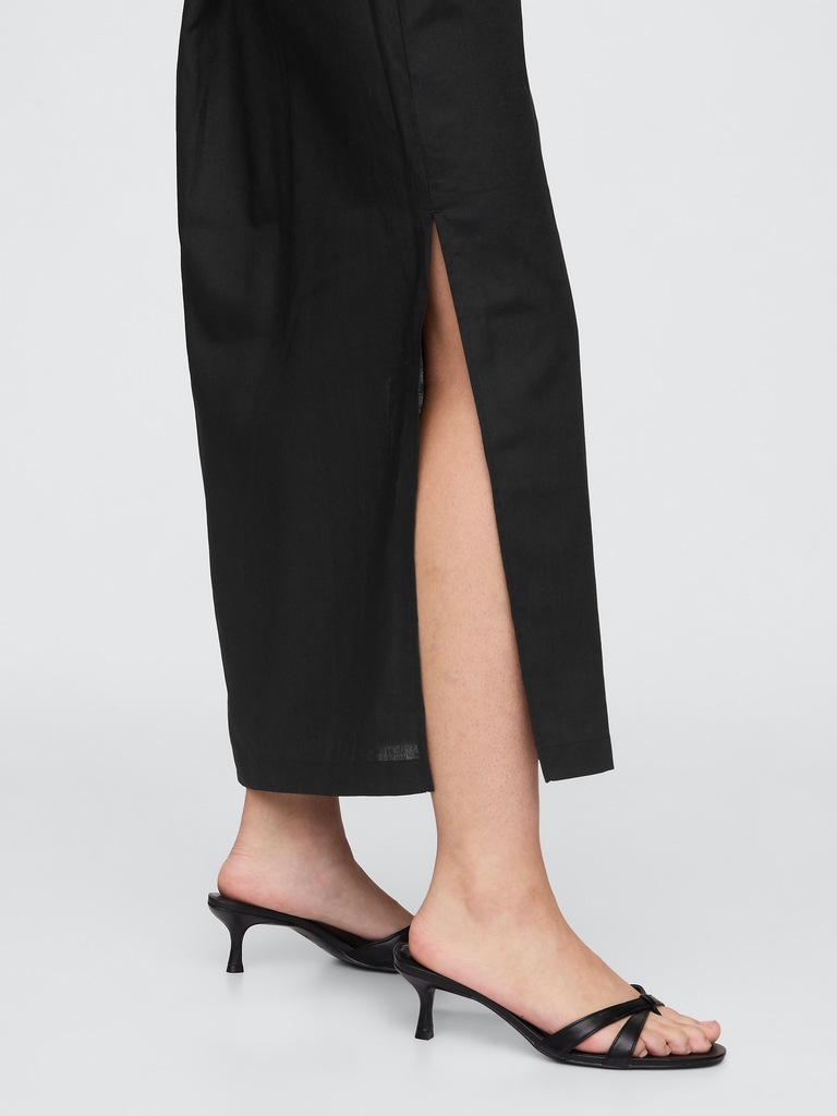 Linen-Blend Maxi Slip Skirt