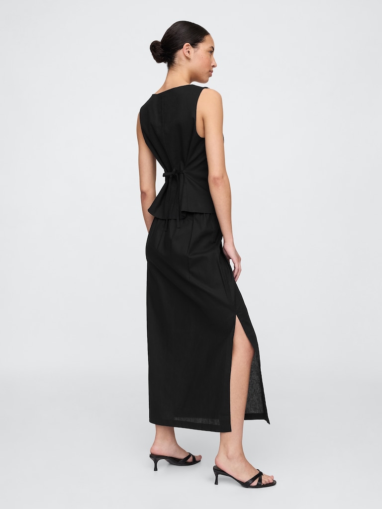 Linen-Blend Maxi Slip Skirt