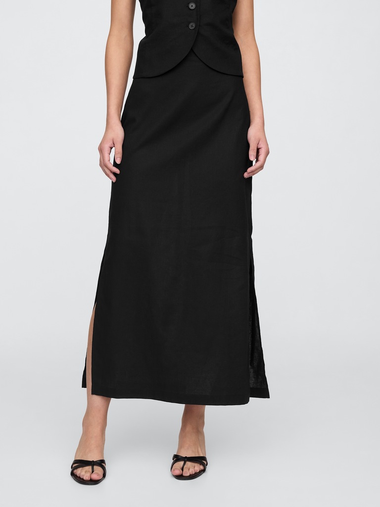Linen-Blend Maxi Slip Skirt