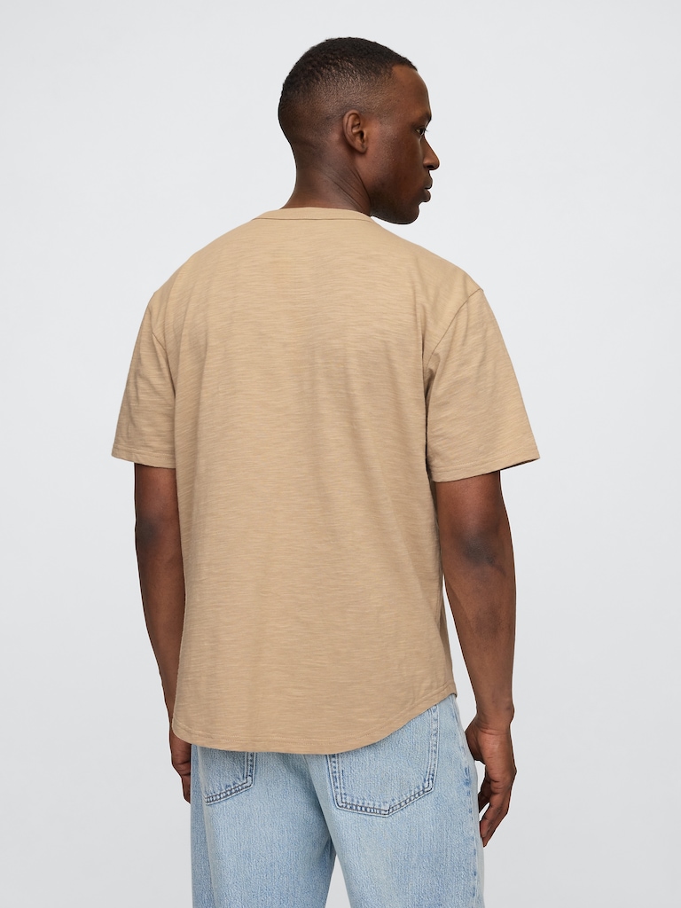 Lived-In Relaxed Curved Hem Henley T-Shirt