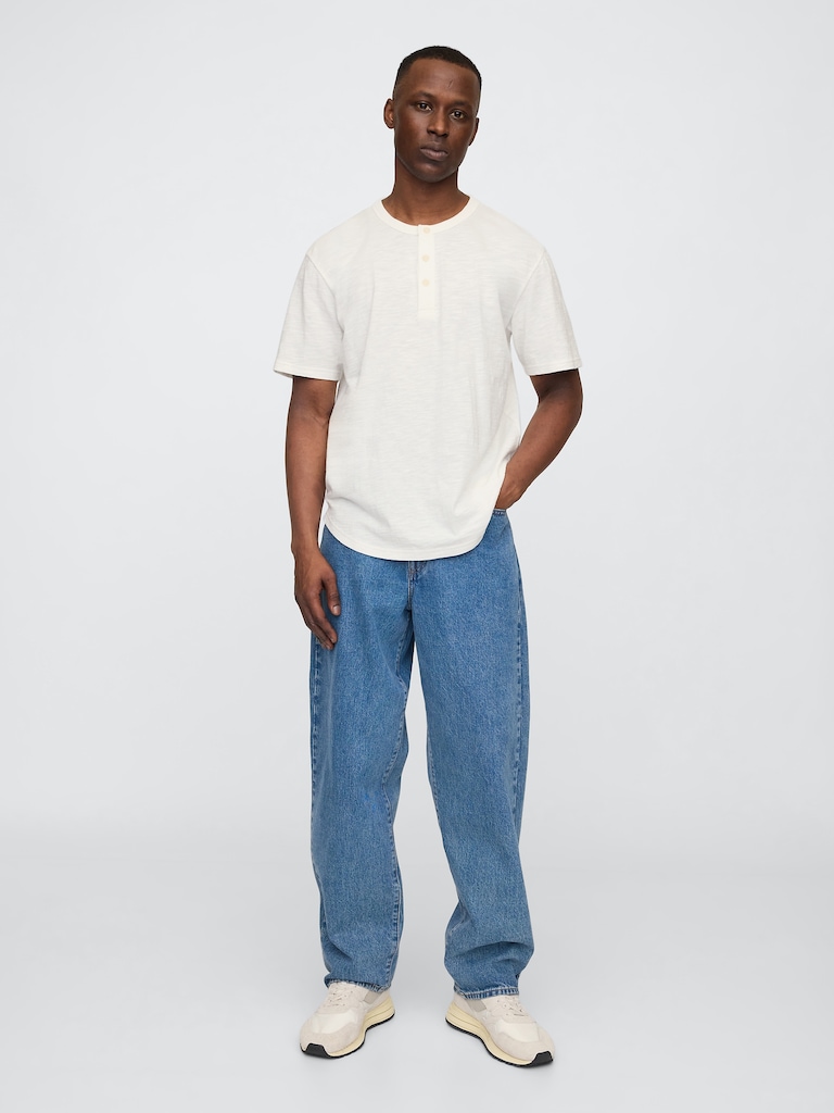Lived-In Relaxed Curved Hem Henley T-Shirt