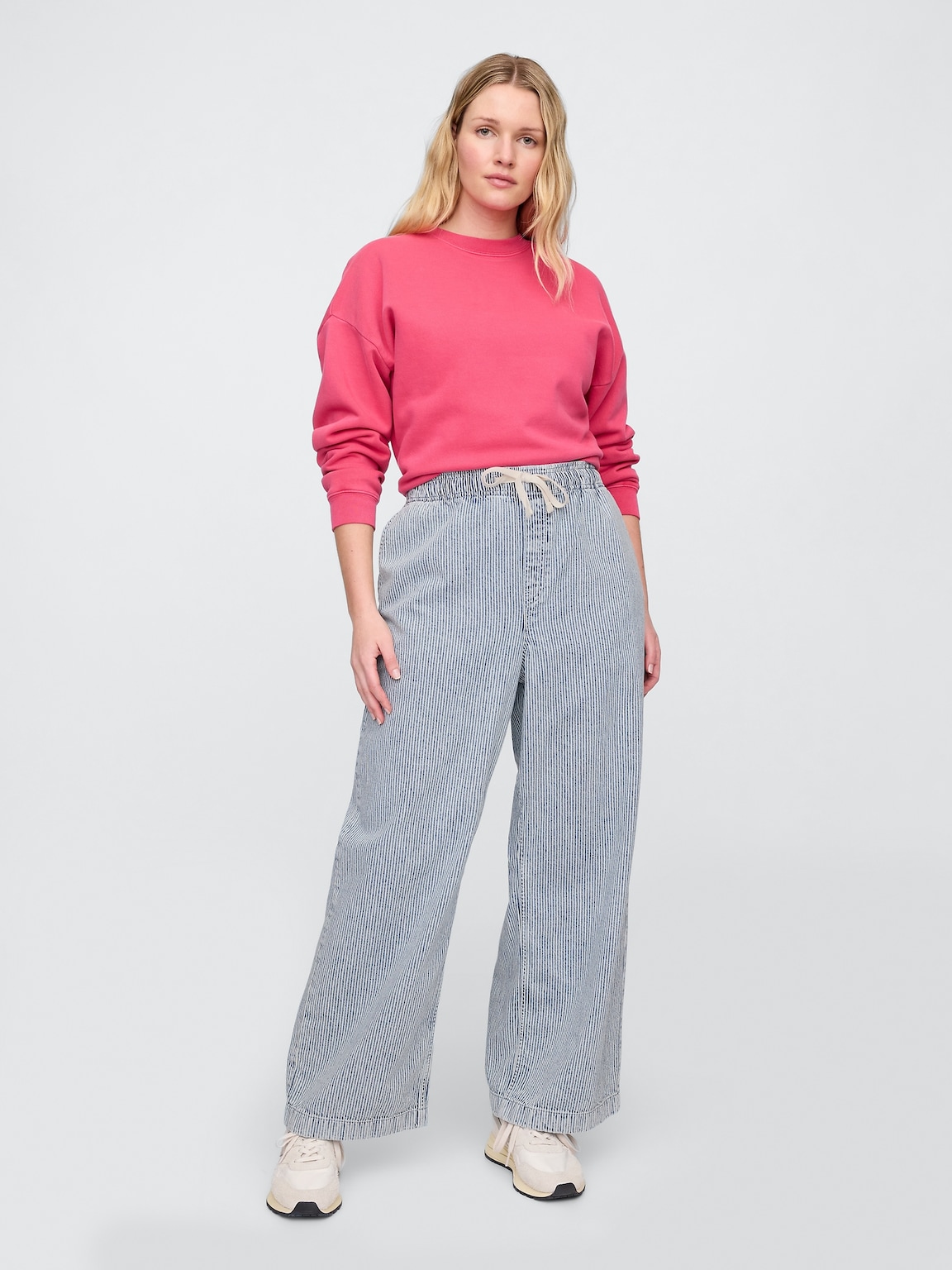 High Rise Pull-On Stripe Wide-Leg Jeans