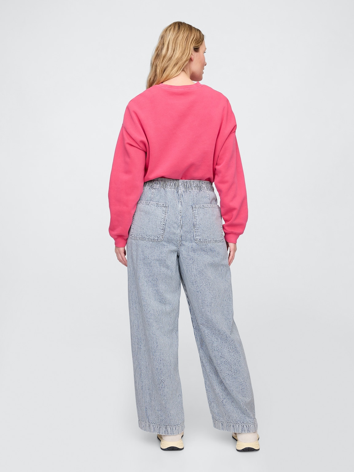 High Rise Pull-On Stripe Wide-Leg Jeans