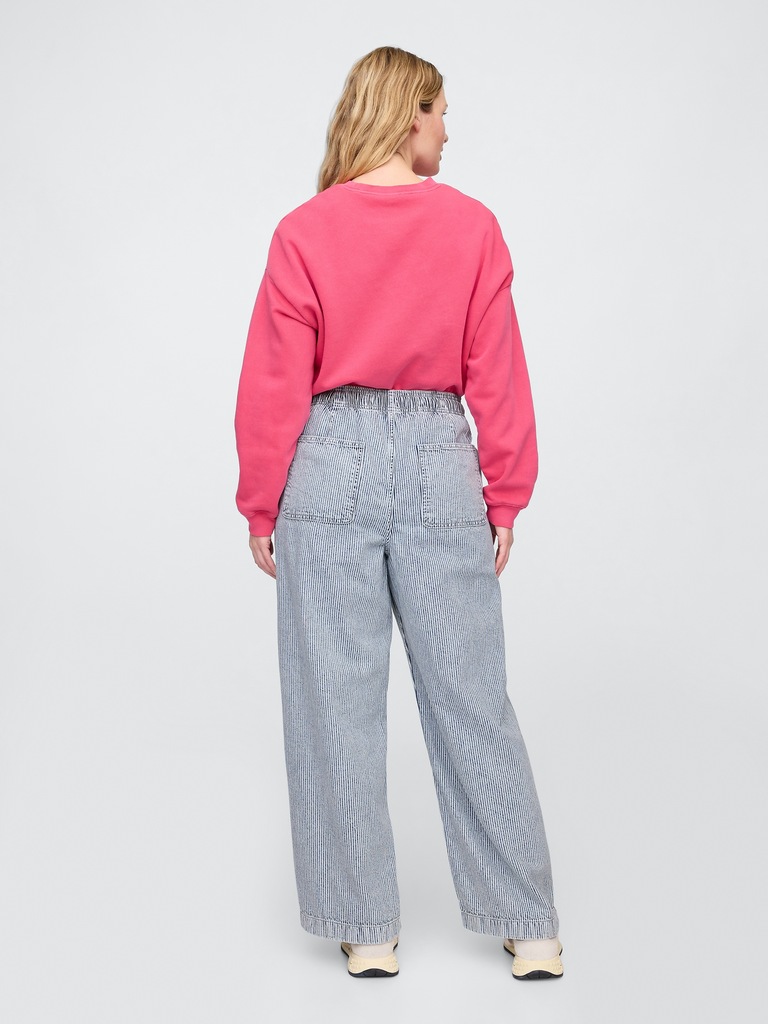 High Rise Pull-On Stripe Wide-Leg Jeans