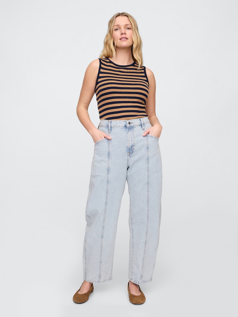 High Rise Seamed Barrel Jeans