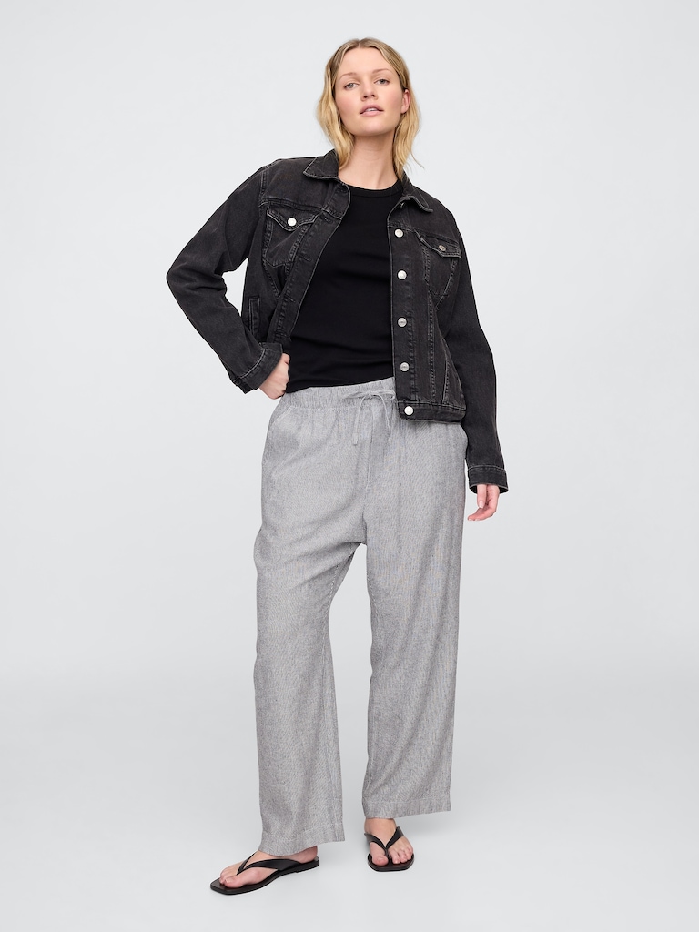 Mid Rise Linen-Blend Stripe Easy Pants