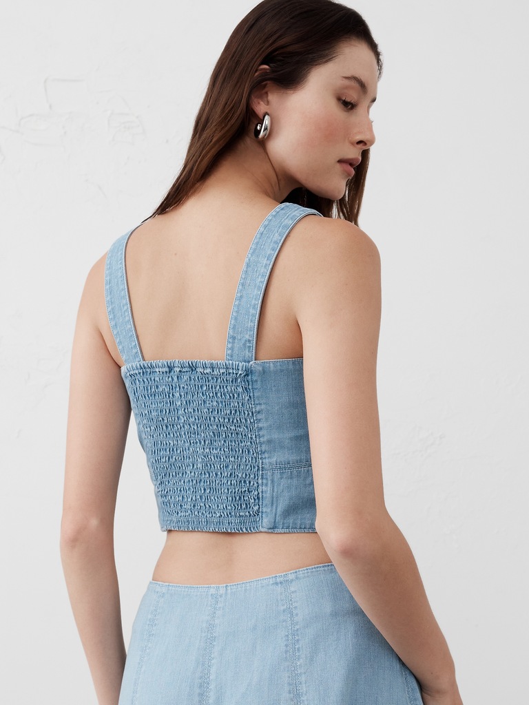 Seamed Square-Neck Denim Bustier