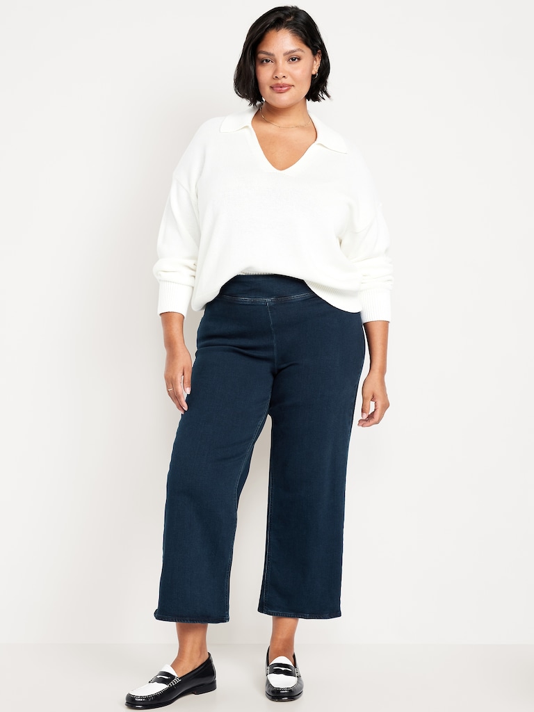 High-Waisted Weekender Pull-On Crop Wide-Leg Jeans