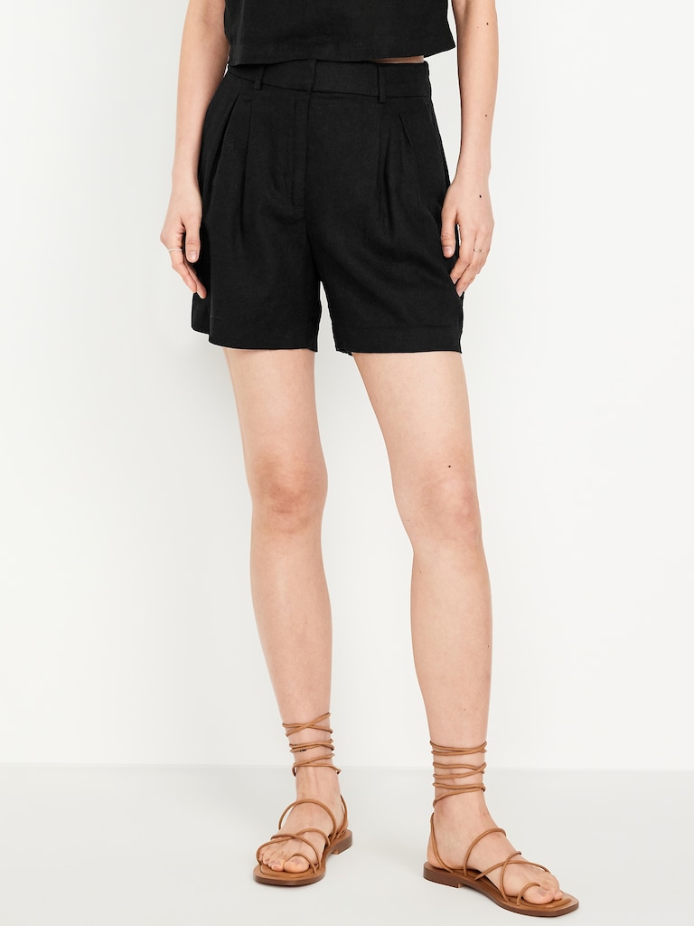 Extra High-Waisted Linen-Blend Taylor Trouser Shorts -- 5-inch inseam