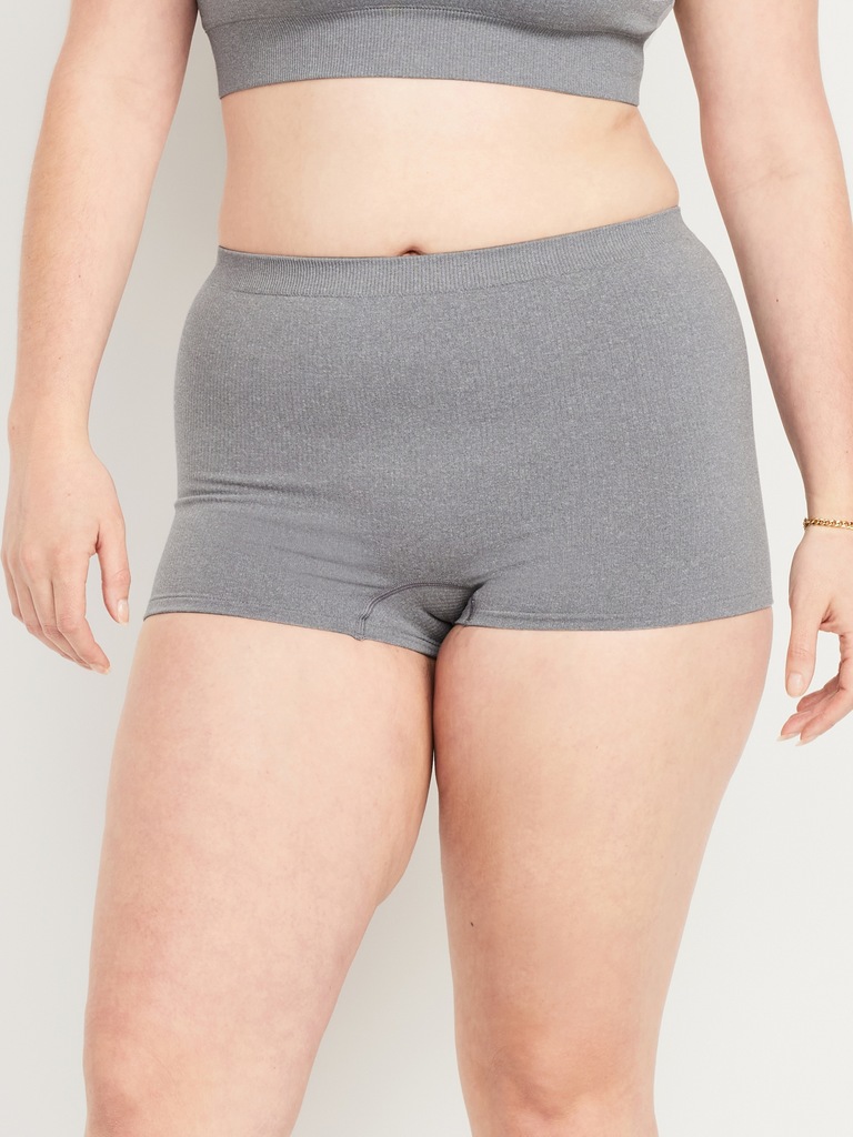 Mid-Rise Seamless Ribbed Boyshort Underwear