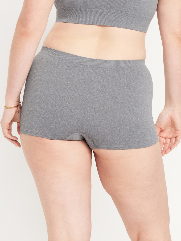Mid-Rise Seamless Ribbed Boyshort Underwear