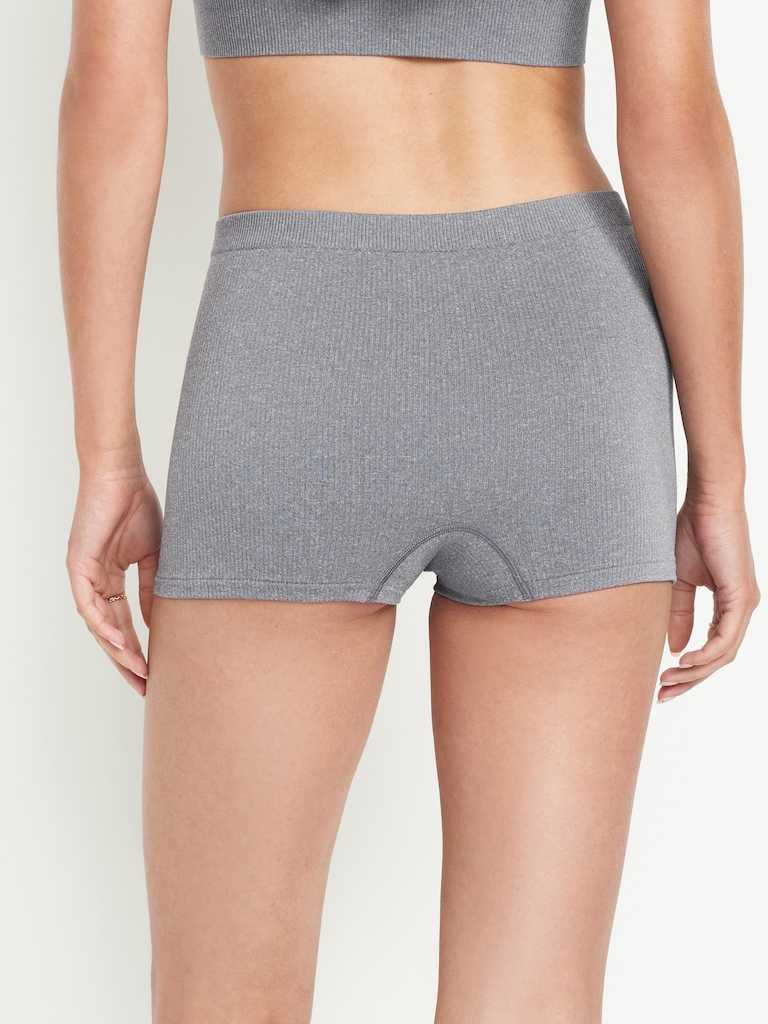Mid-Rise Seamless Ribbed Boyshort Underwear