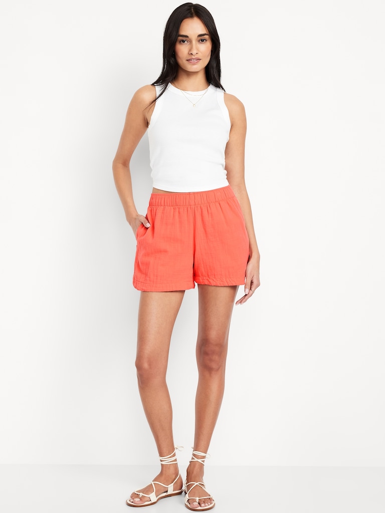 High-Waisted Crinkle Gauze Shorts -- 4-inch inseam