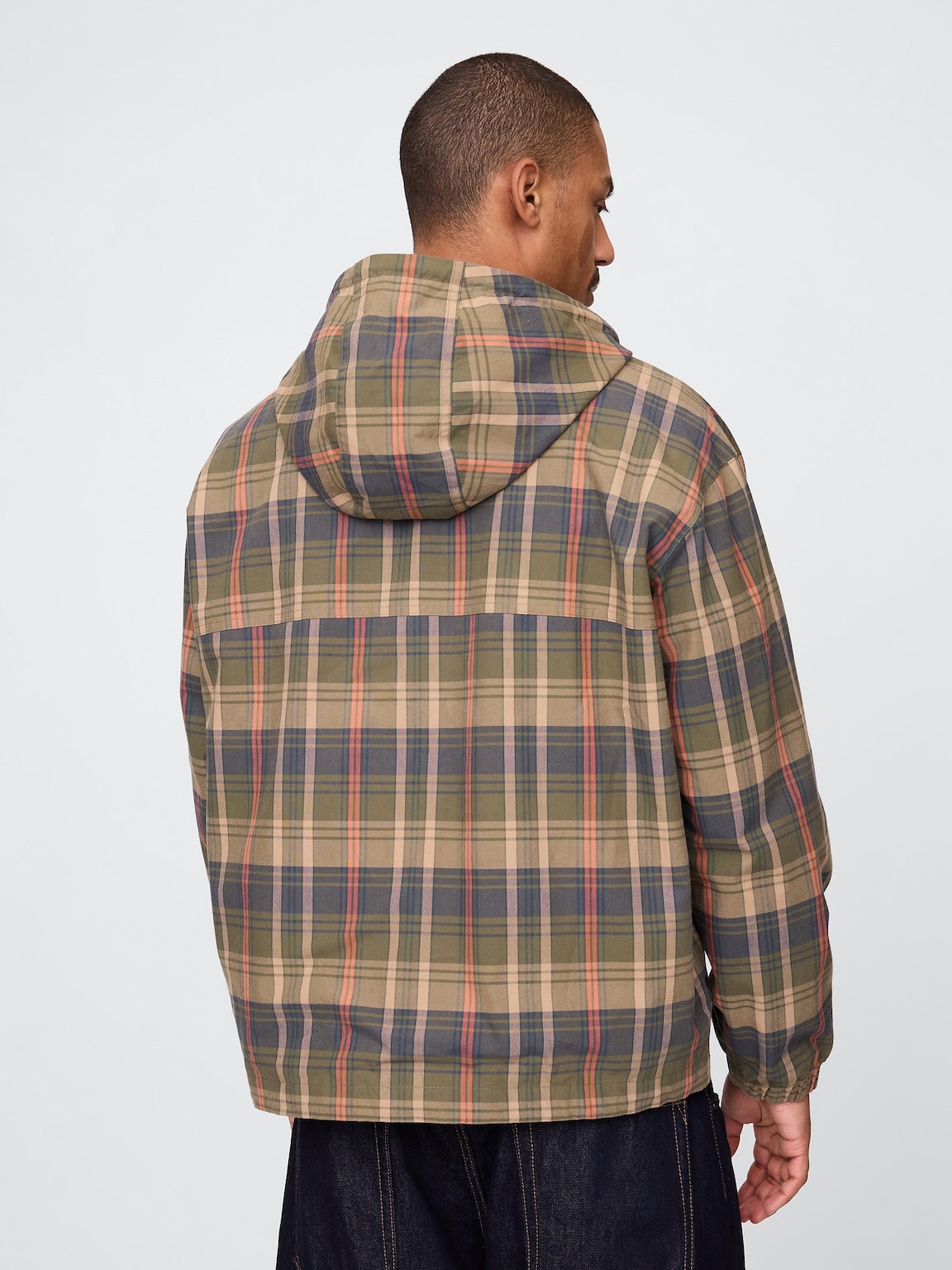 Oversized Plaid Canvas Anorak Jacket