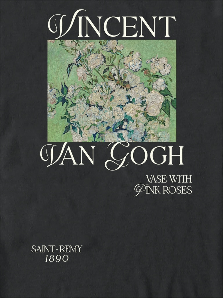 Van Gogh Pink Roses Oversized Graphic T-Shirt