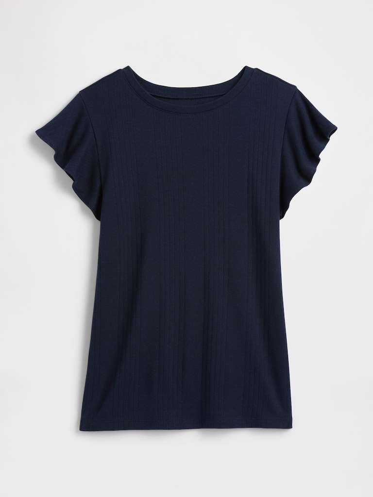 Ribbed Flutter Sleeve T-Shirt