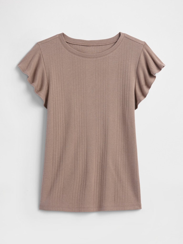 Ribbed Flutter Sleeve T-Shirt