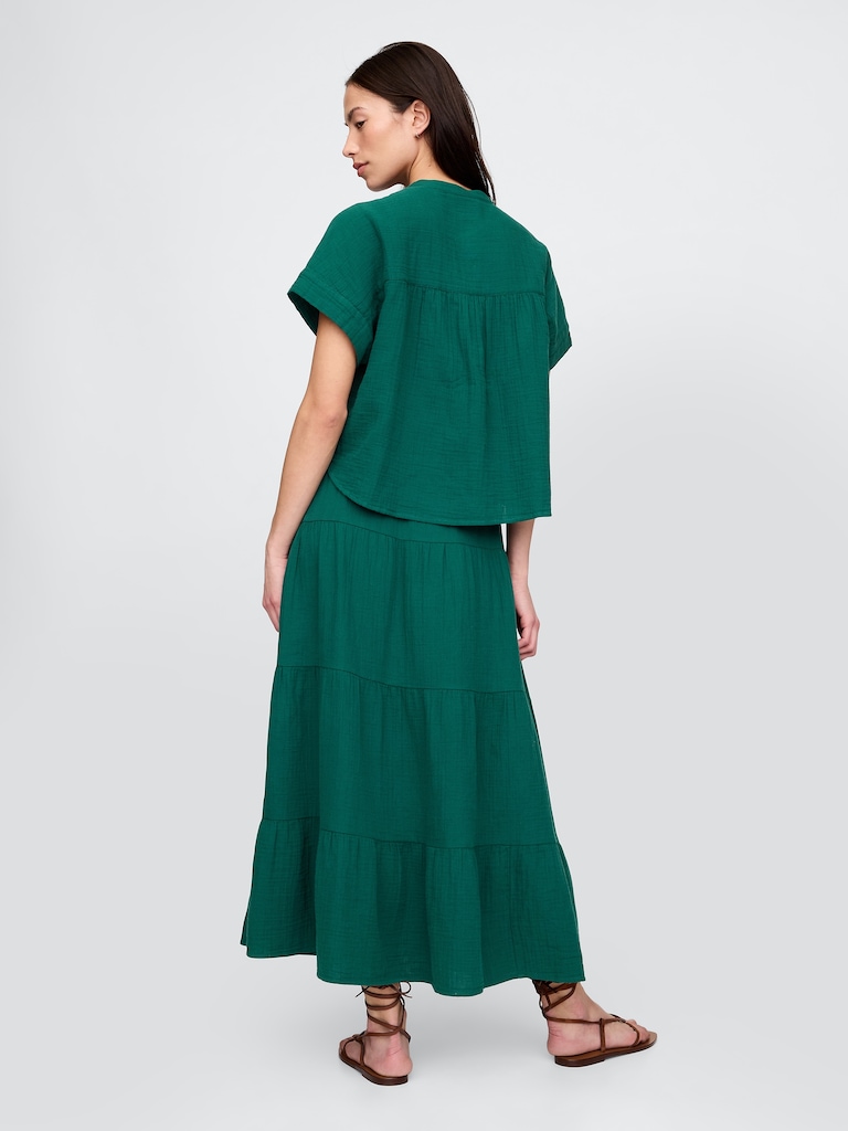 Cotton Gauze Tiered Maxi Skirt