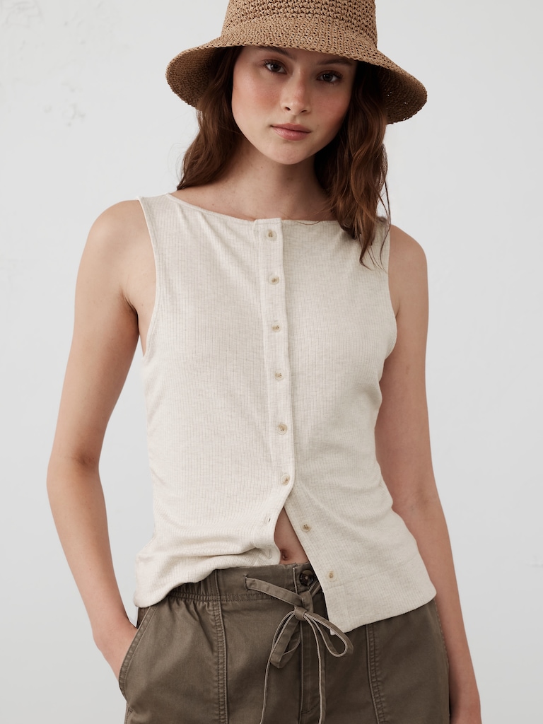 Ribbed Button-Up Tank