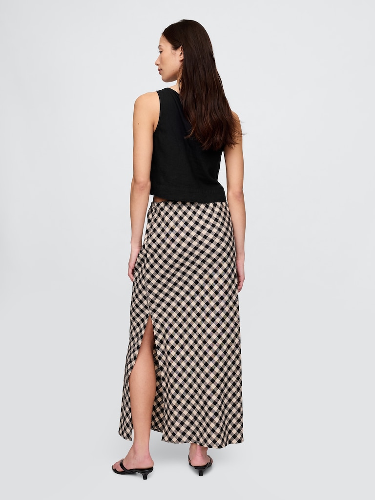 Linen-Blend Midi Skirt