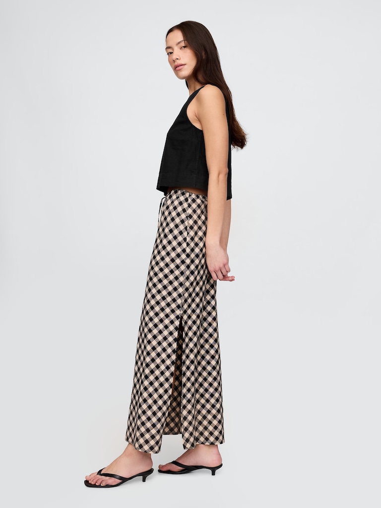 Linen-Blend Midi Skirt