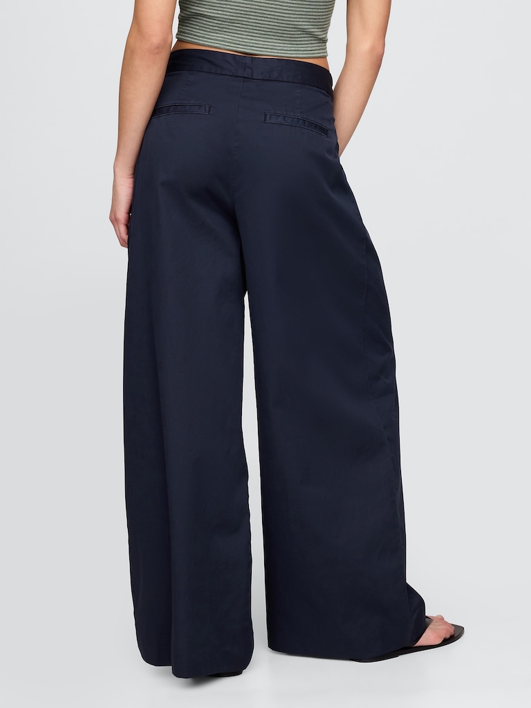 High Rise Twill Pleated Wide-Leg Khakis