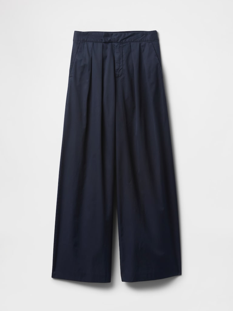 High Rise Twill Pleated Wide-Leg Khakis
